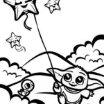 Baby Yoda’s Cosmic Kite Adventure Coloring Page