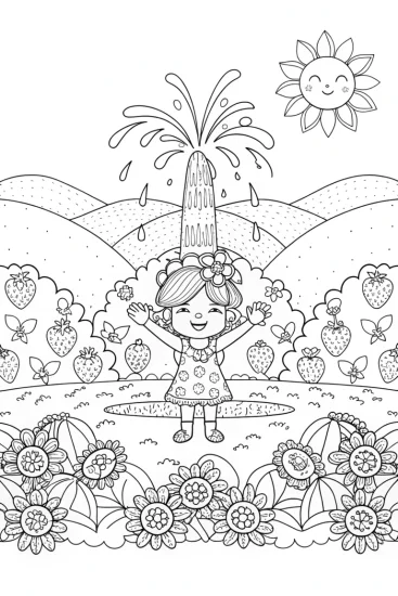 A coloring page of Strawberry Shortcake’s Berry Splash Celebration Coloring Page