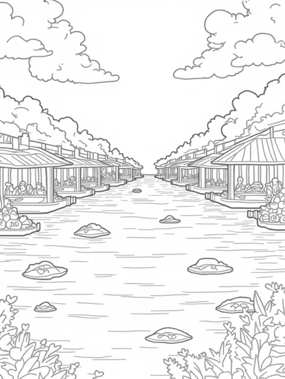 A coloring page of Thanksgiving floating market