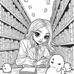 Wednesday Addams in a spooky library