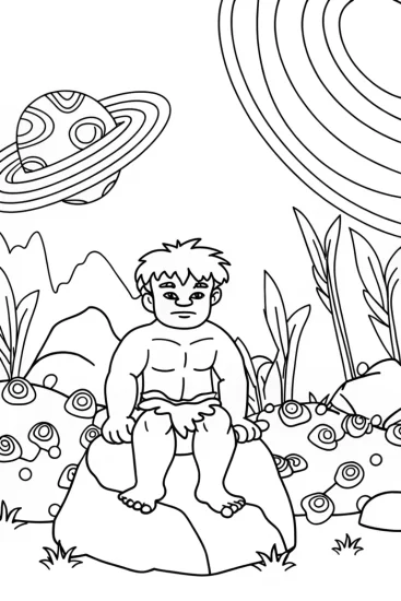 A coloring page of Hulk’s cosmic picnic
