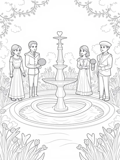A coloring page of Time-traveling garden celebration