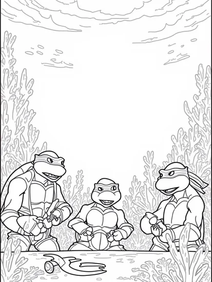 A coloring page of Teenage Mutant Ninja Turtles bazaar