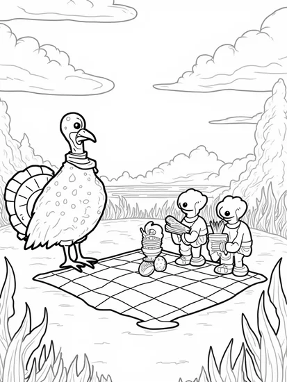 A coloring page of Turkey’s galactic picnic