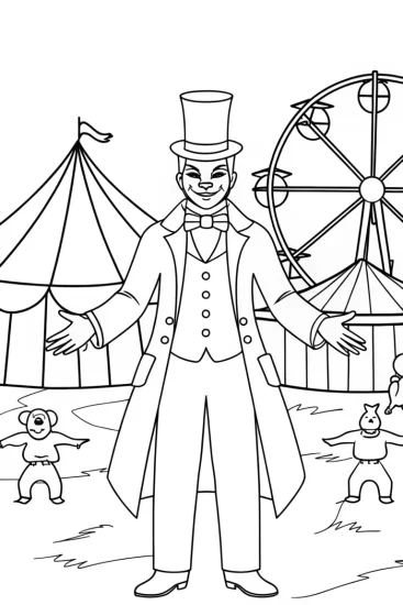 A coloring page of Venom the ringmaster at carnival