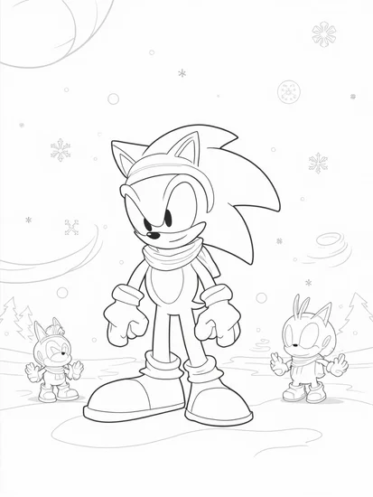 A coloring page of Super Sonic snowball fight
