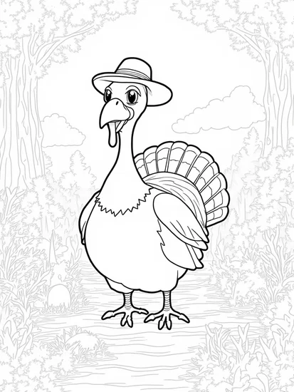 A coloring page of Turkey on a treasure hunt