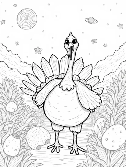 A coloring page of Turkey celebrating harvest festival