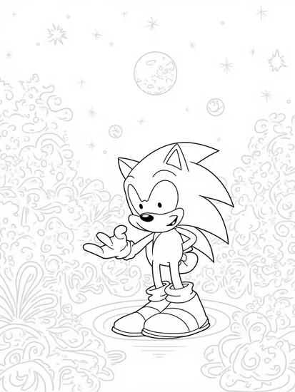 A coloring page of Super Sonic gardening adventure