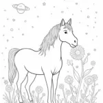 Unicorn exploring a cosmic garden