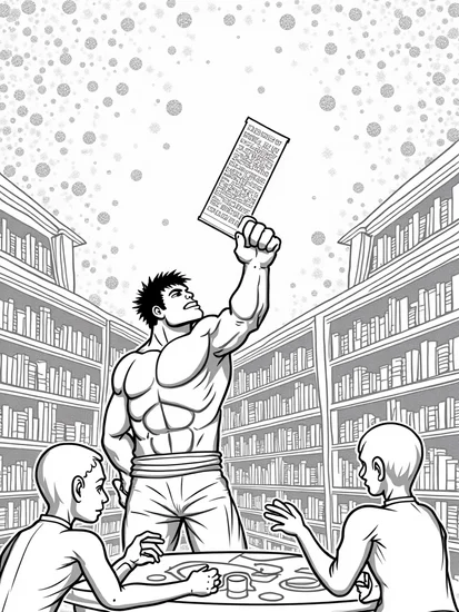 A coloring page of Hulk exploring a cosmic library