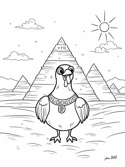 A coloring page of Turkey exploring ancient Egypt