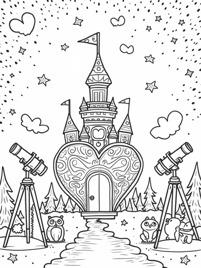 A coloring page of Heart-shaped observatory of love