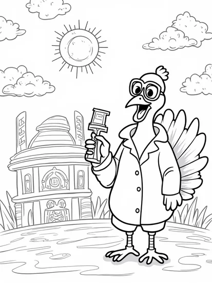A coloring page of Turkey in the weather observatory