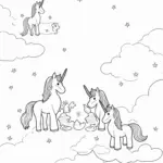 Unicorns crafting dreams in clouds