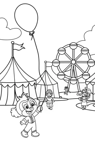 A coloring page of Super Sonic at the carnival