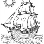 Pirate ship sailing with hearts