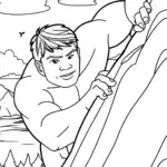 Hulk climbing a mountain