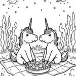 Unicorns enjoying a picnic