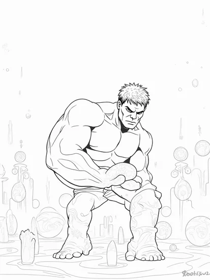 A coloring page of Hulk sculpting in space