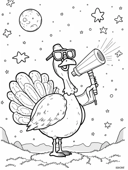 A coloring page of Turkey astronomer charting the stars