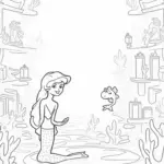 Little mermaid in an ocean library