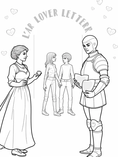 A coloring page of Time-traveling love letters