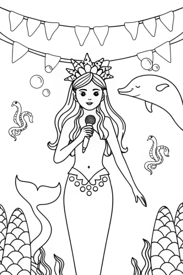 A coloring page of Mermaid’s Ocean Festival