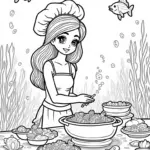 Mermaid chef hosting a sea feast