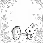 Hedgehog and bunny sharing hearts