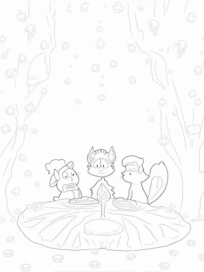A coloring page of Thanksgiving celebration with friends