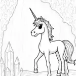 Unicorn exploring a crystal cave