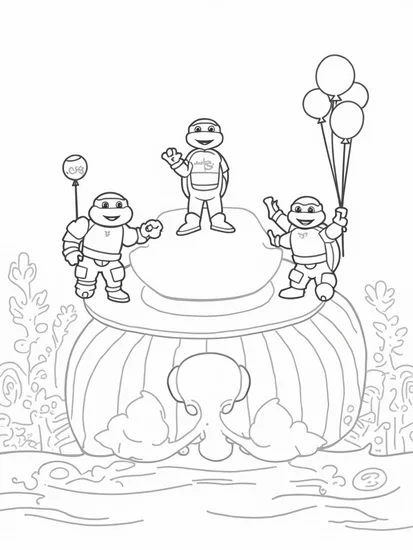 A coloring page of Teenage Mutant Ninja Turtles circus