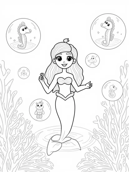 A coloring page of Little mermaid bubble parade