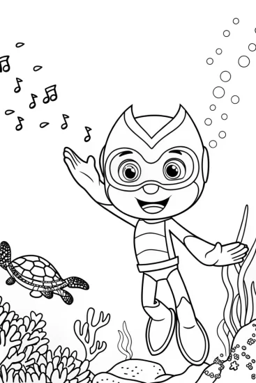 A coloring page of Super Sonic underwater dance party
