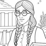 Mermaid librarian organizing books