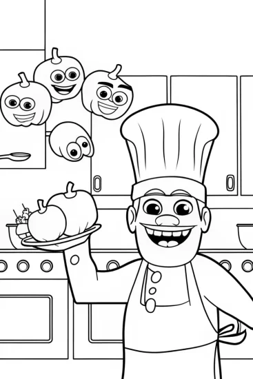 A coloring page of Venom the mischievous chef
