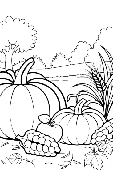 A coloring page of Heart-shaped harvest festival