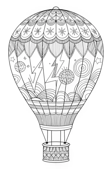 A coloring page of Flash soaring in a lightning balloon