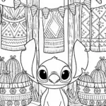 Stitch exploring a fabric forest