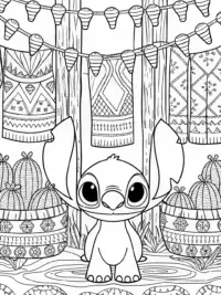 Stitch exploring a fabric forest