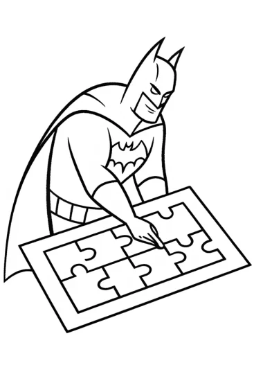 A coloring page of Batman solving a shadow puzzle