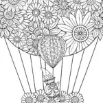 Gnome flying in a flower balloon