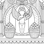 Cupid in a heart-shaped bakery