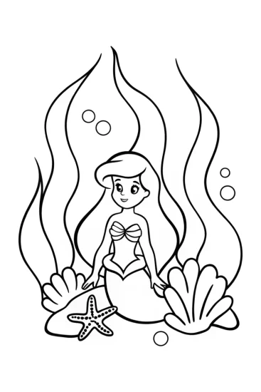A coloring page of Little Mermaid’s underwater fashion