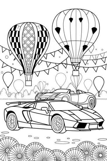 A coloring page of Lamborghini balloon festival