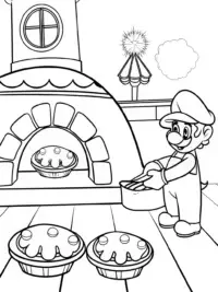 Mario baking in a magical bakery