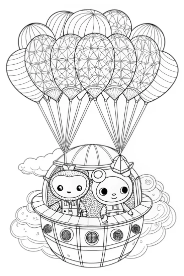A coloring page of Octonauts rescuing with a balloon