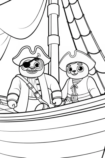 A coloring page of Gingerbread pirates on a ship