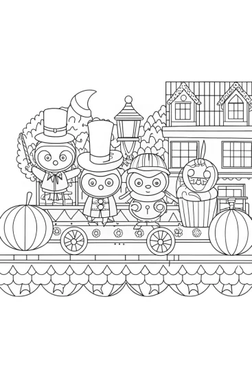 A coloring page of Thanksgiving parade of unlikely friends